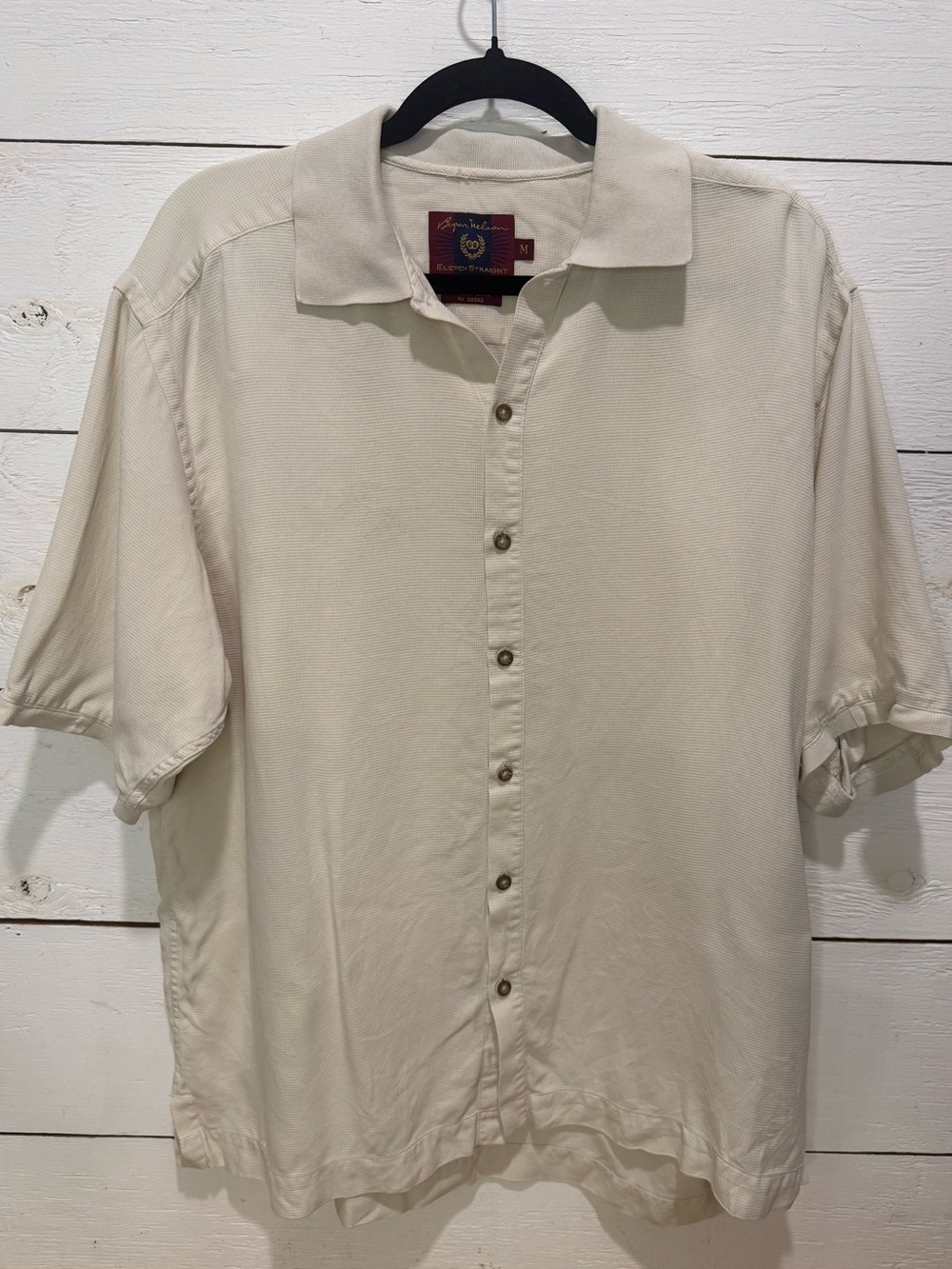 Vintage Byron Nelson Eleven Straight Cream 100% Silk Polo Shirt Men's M PGA Golf